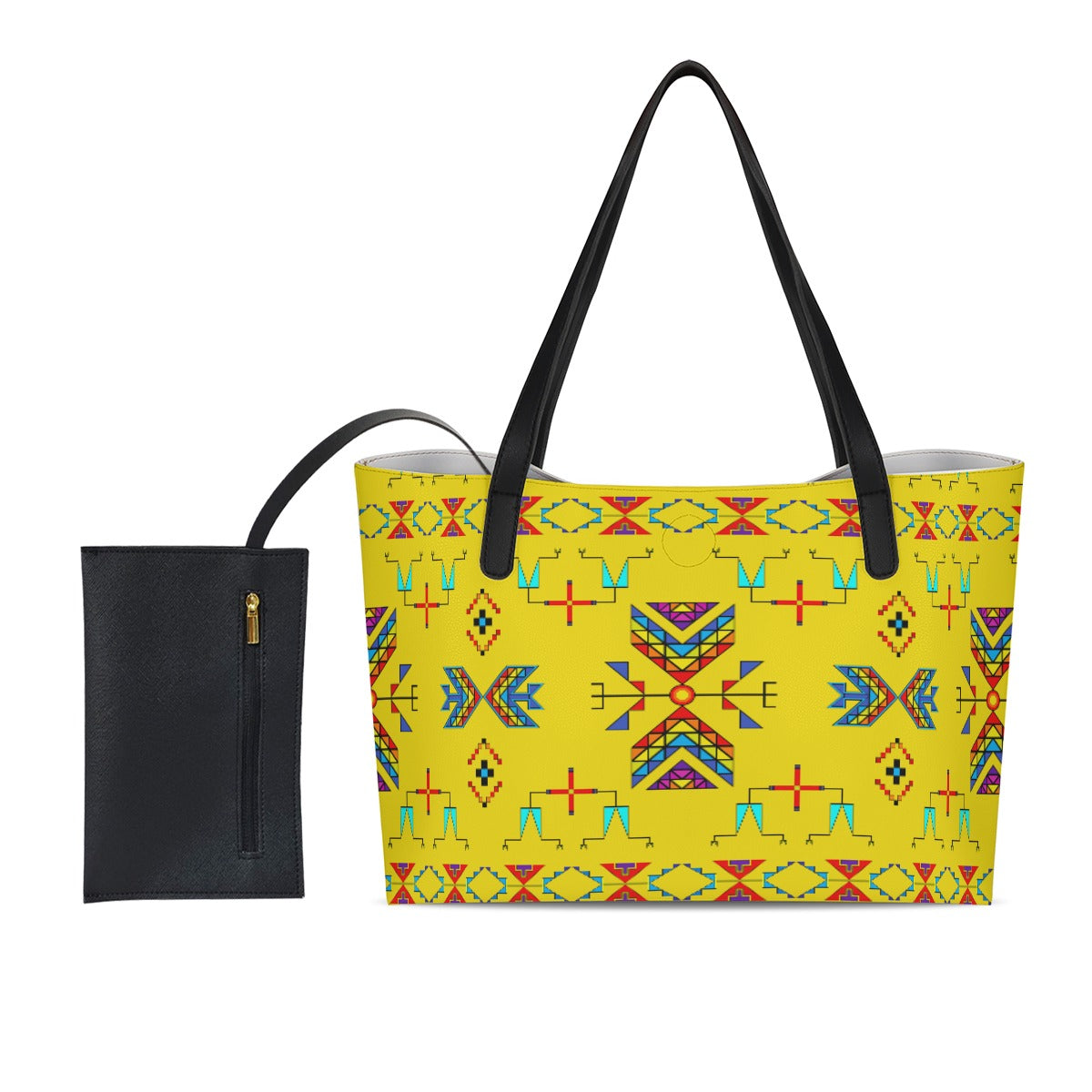 Rainy Chief Rainbow Yellow Shopping Tote Bag With Black Mini Purse