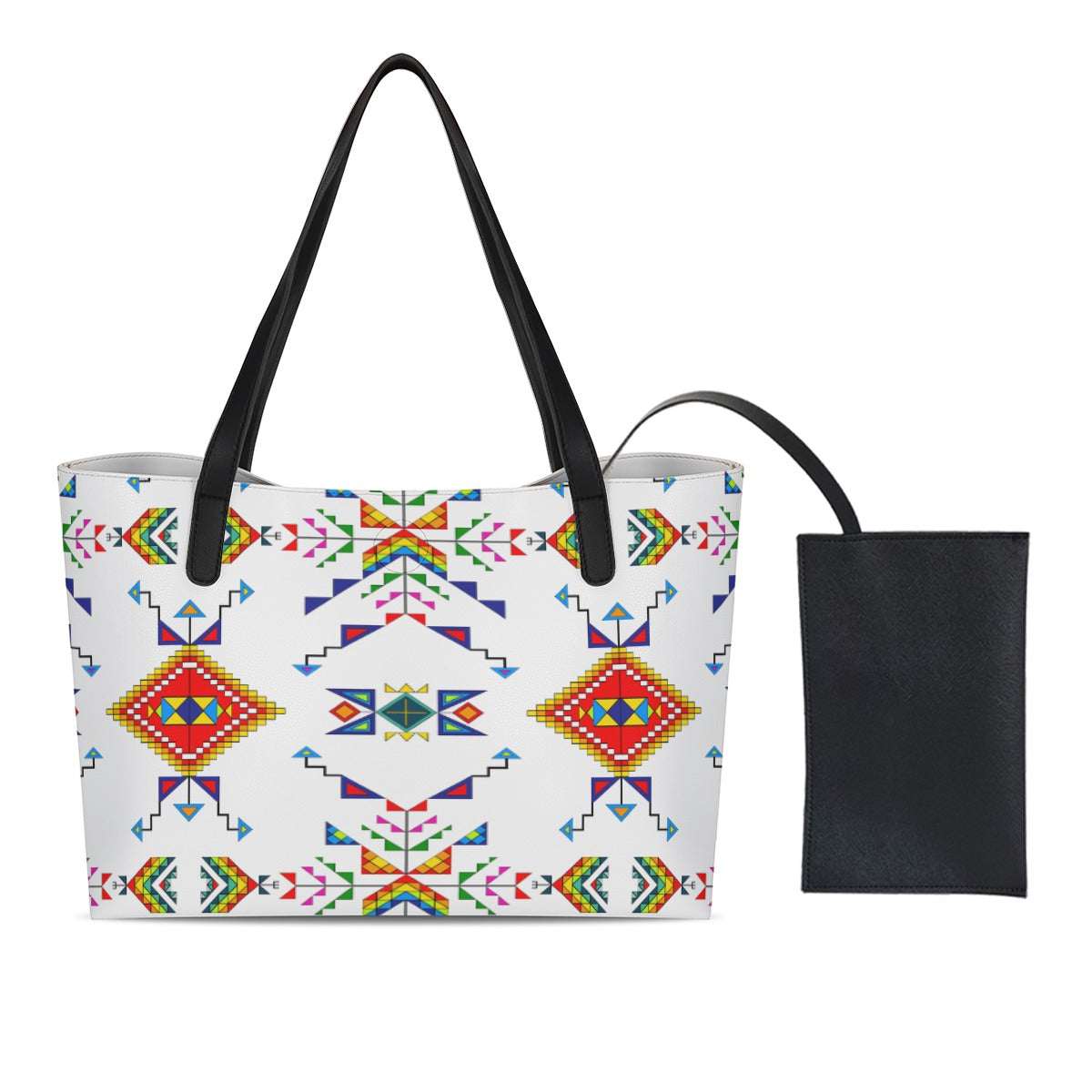 Buffalo Jump White Shopping Tote Bag With Black Mini Purse