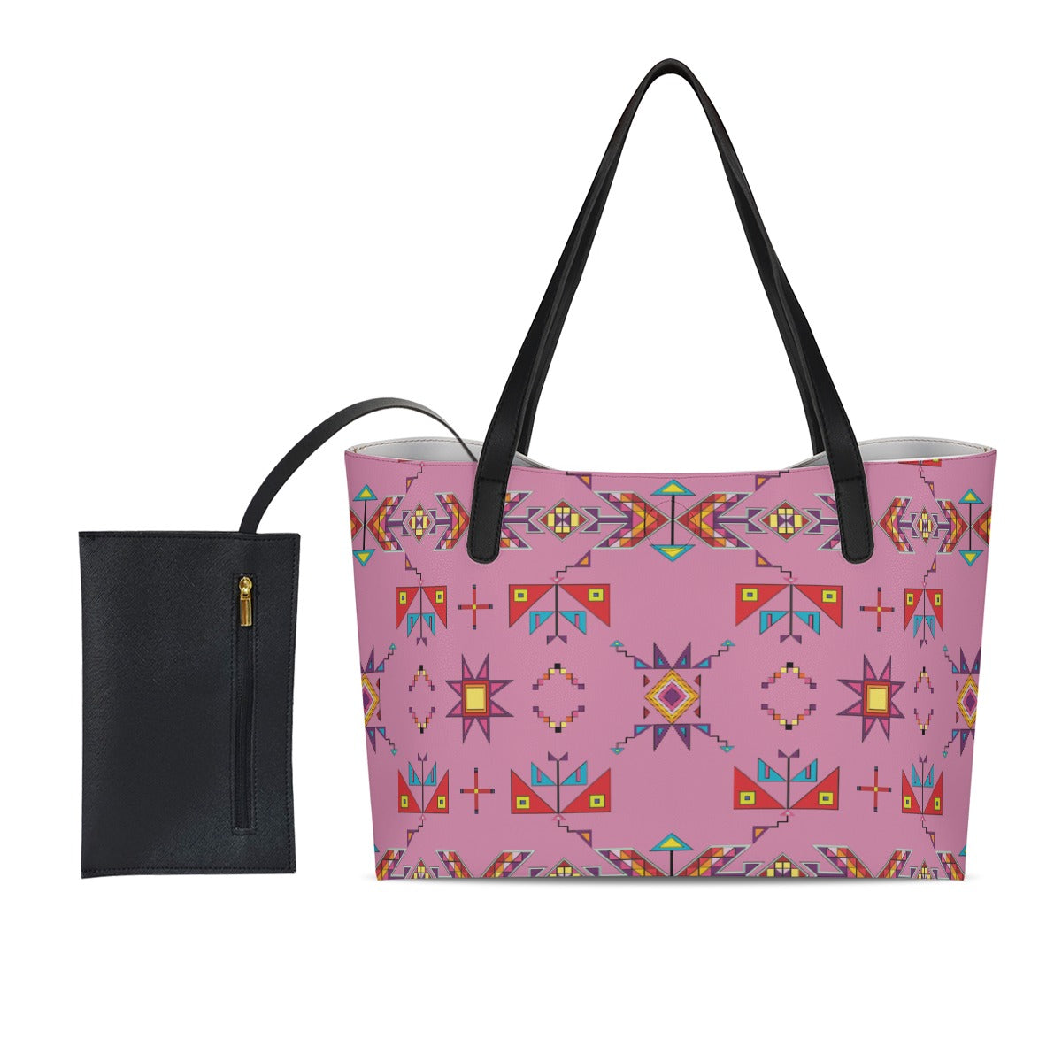 Scattered Generations Pink Shopping Tote Bag With Black Mini Purse