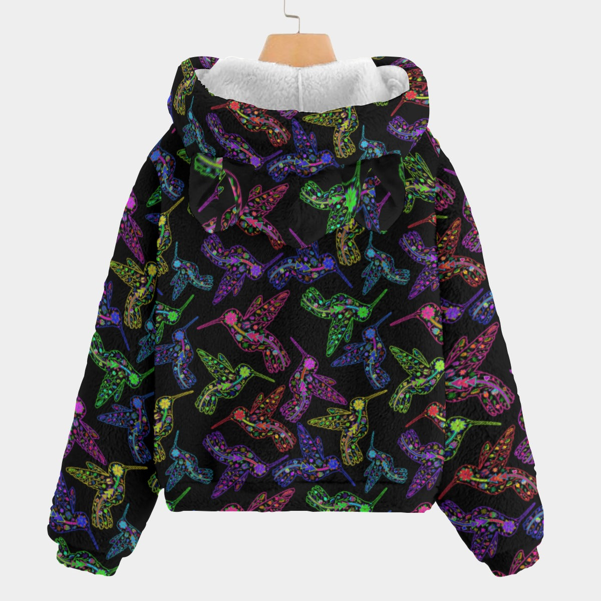 Neon Floral Hummingbird Youth Hoodie With Ears