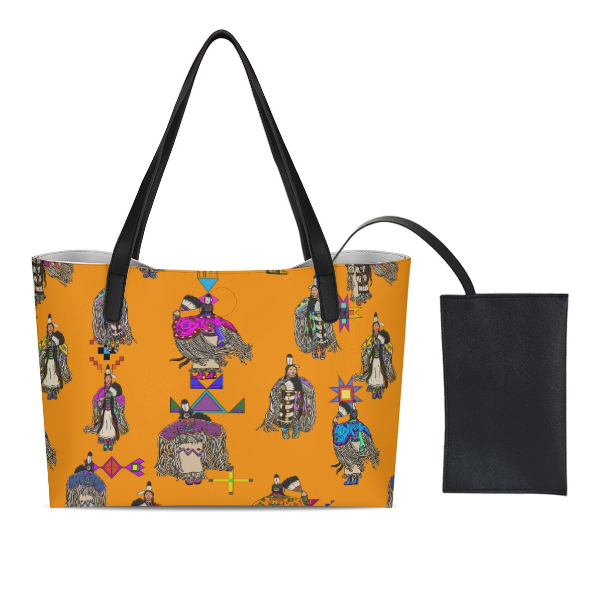 Women's Tradish Dancers Orange Shopping Tote Bag With Black Mini Purse