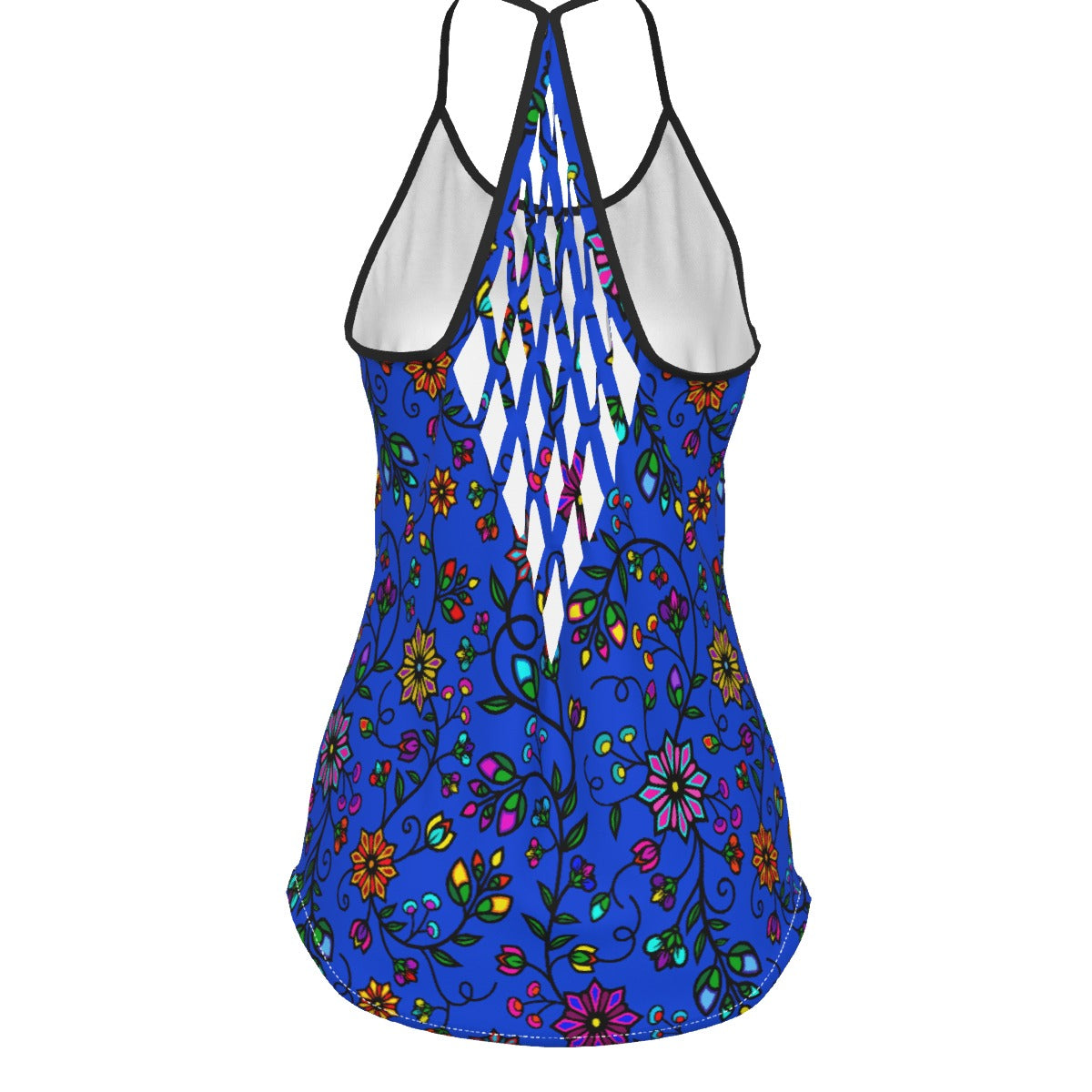 Prairie Paintbrush Blue Criss-Cross Open Back Tank Top