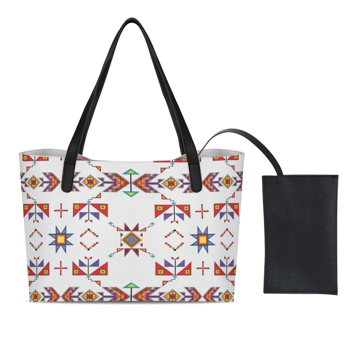 Scattered Generations White Shopping Tote Bag With Black Mini Purse