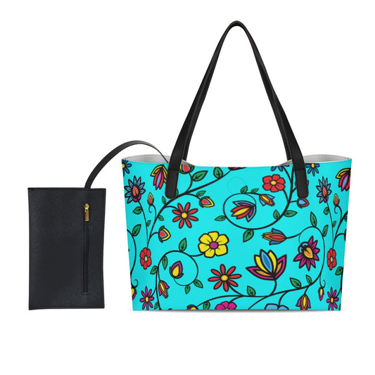 Nature's Nexus Turquoise Shopping Tote Bag With Mini Purse