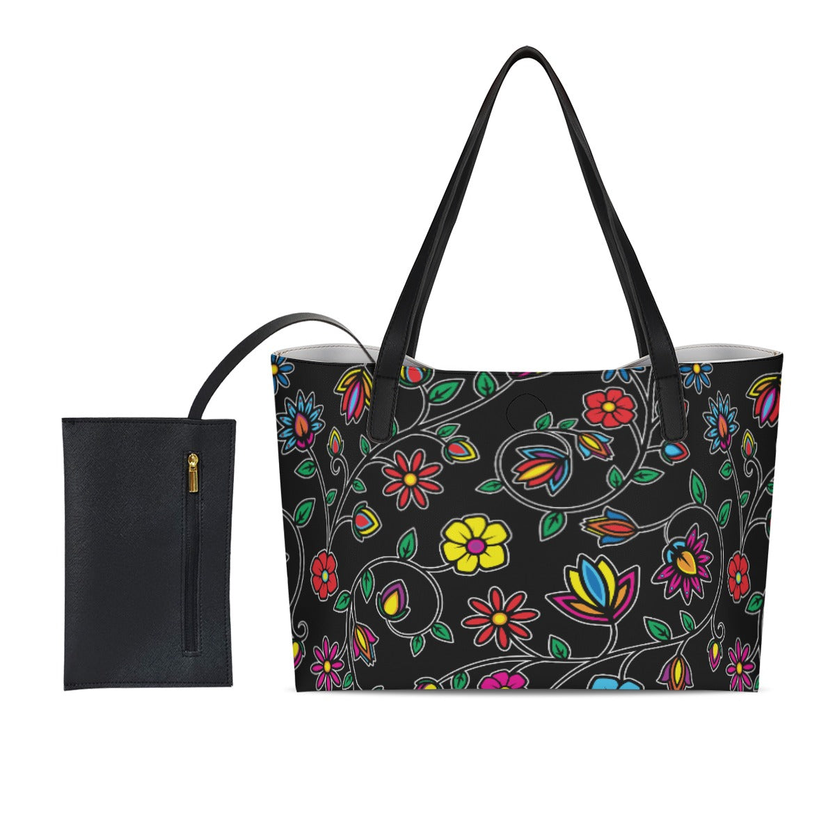 Nature's Nexus Black Shopping Tote Bag With Mini Purse