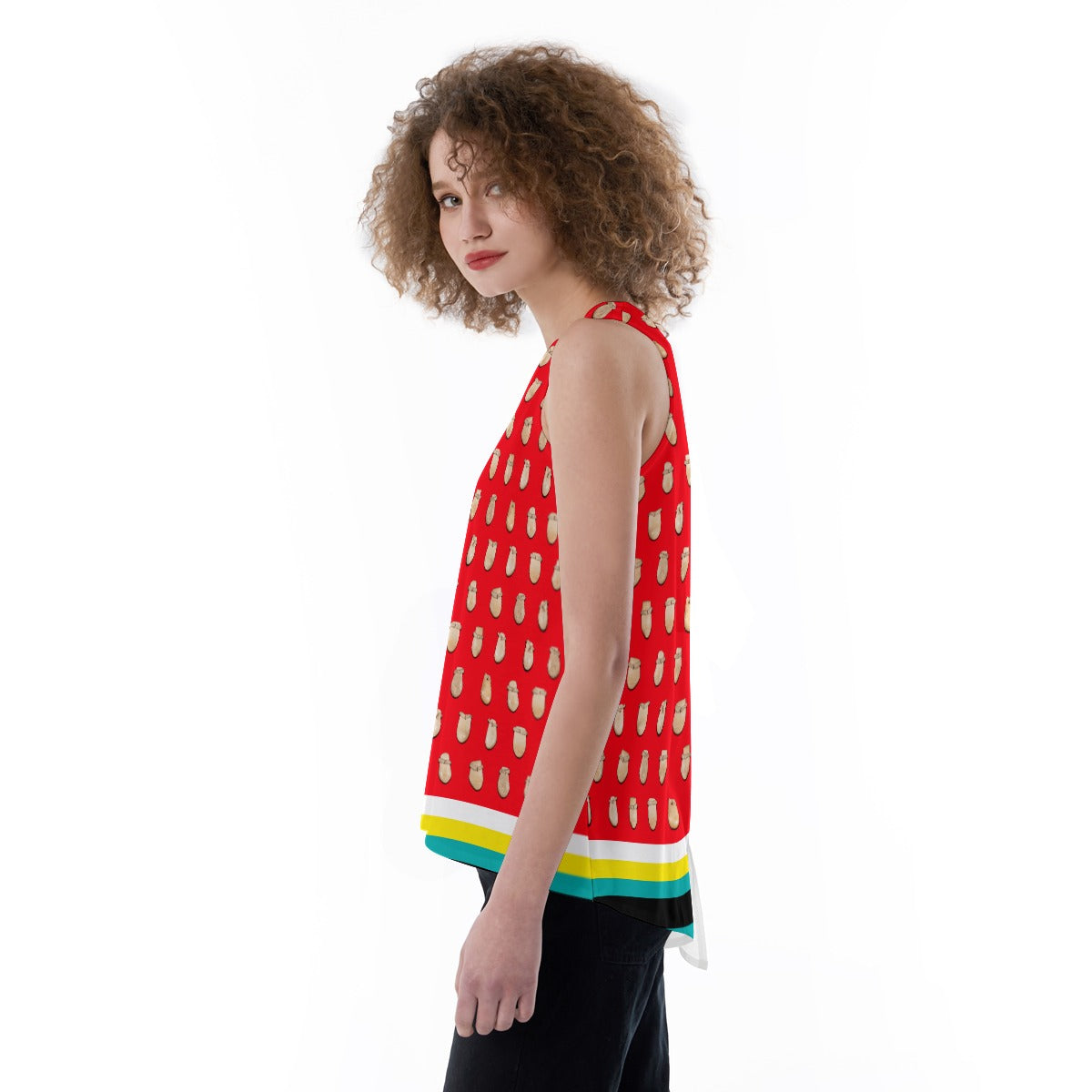 Elk Teeth on Red Split Back Tank Top