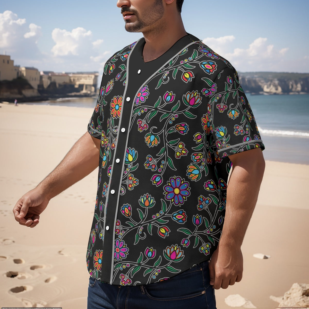 Cosmic Whisper Black Short Sleeve Baseball Jersey