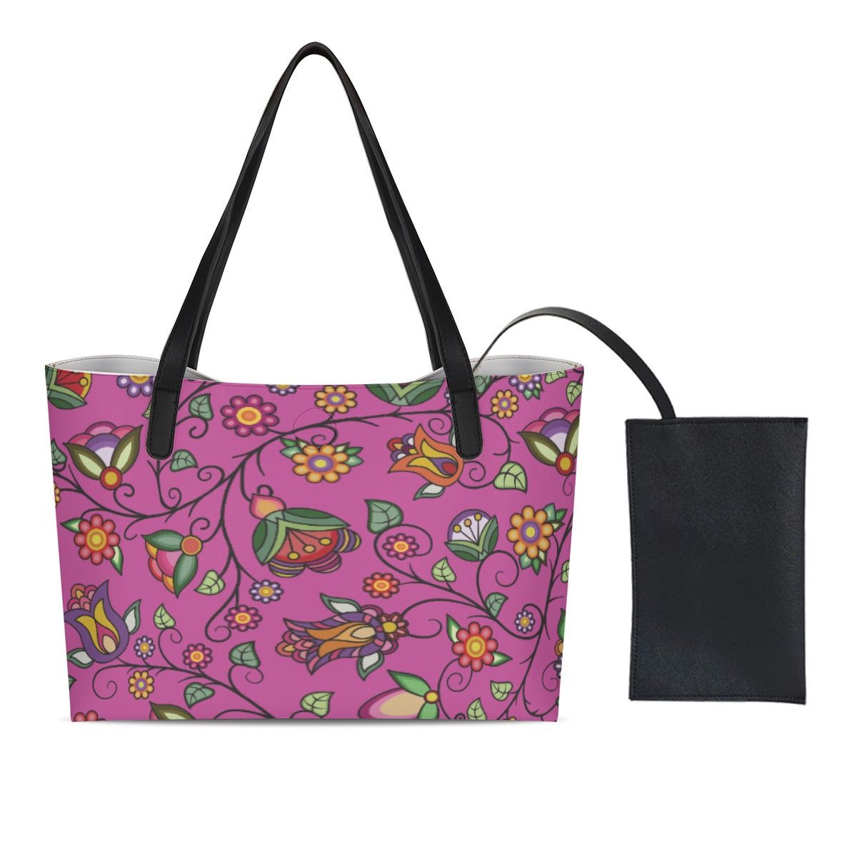 Heartbeat Petals Pink Shopping Tote Bag With Black Mini Purse