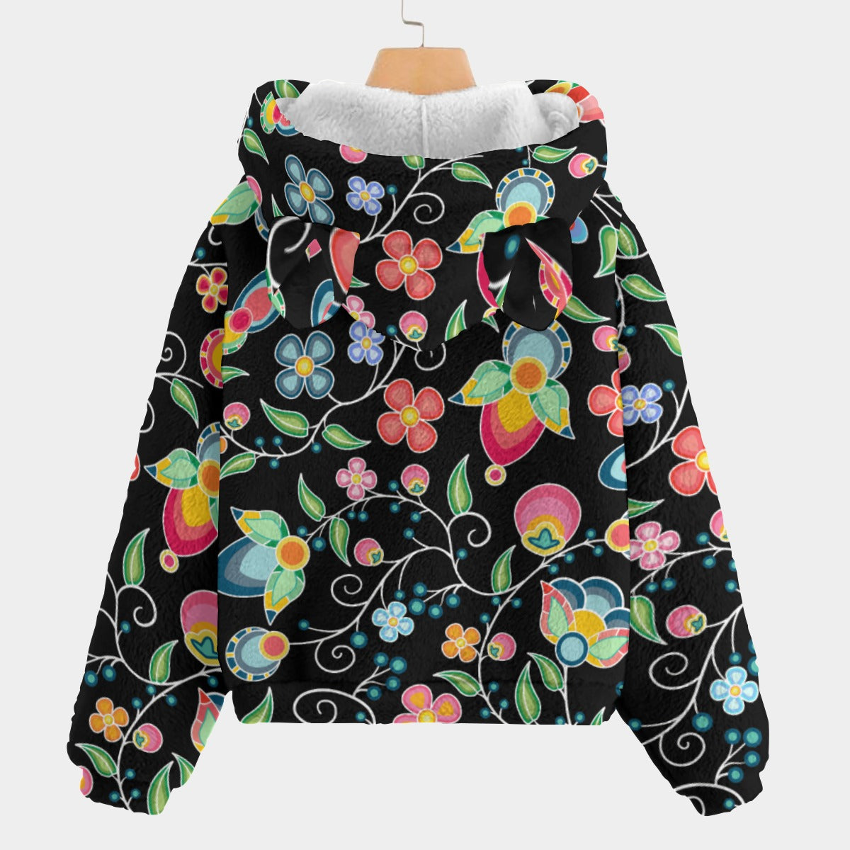 Floral Bounty Black Youth Hoodie With Ears