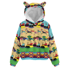 Load image into Gallery viewer, Horses and Buffalo Ledger Torquoise Kid’s Borg Fleece Hoodie With Ear
