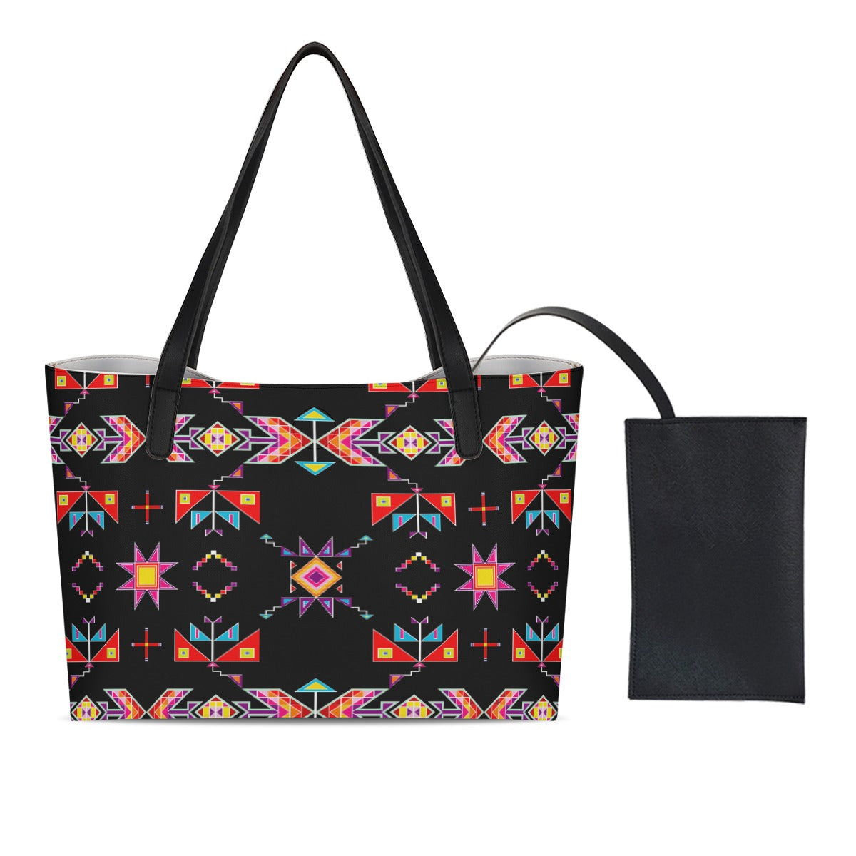 Scattered Generations Black Shopping Tote Bag With Black Mini Purse