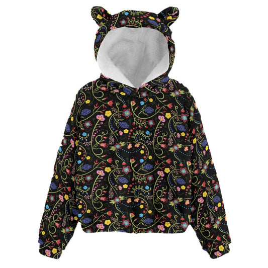 Fresh Fleur Midnight Kid’s Borg Fleece Hoodie With Ear