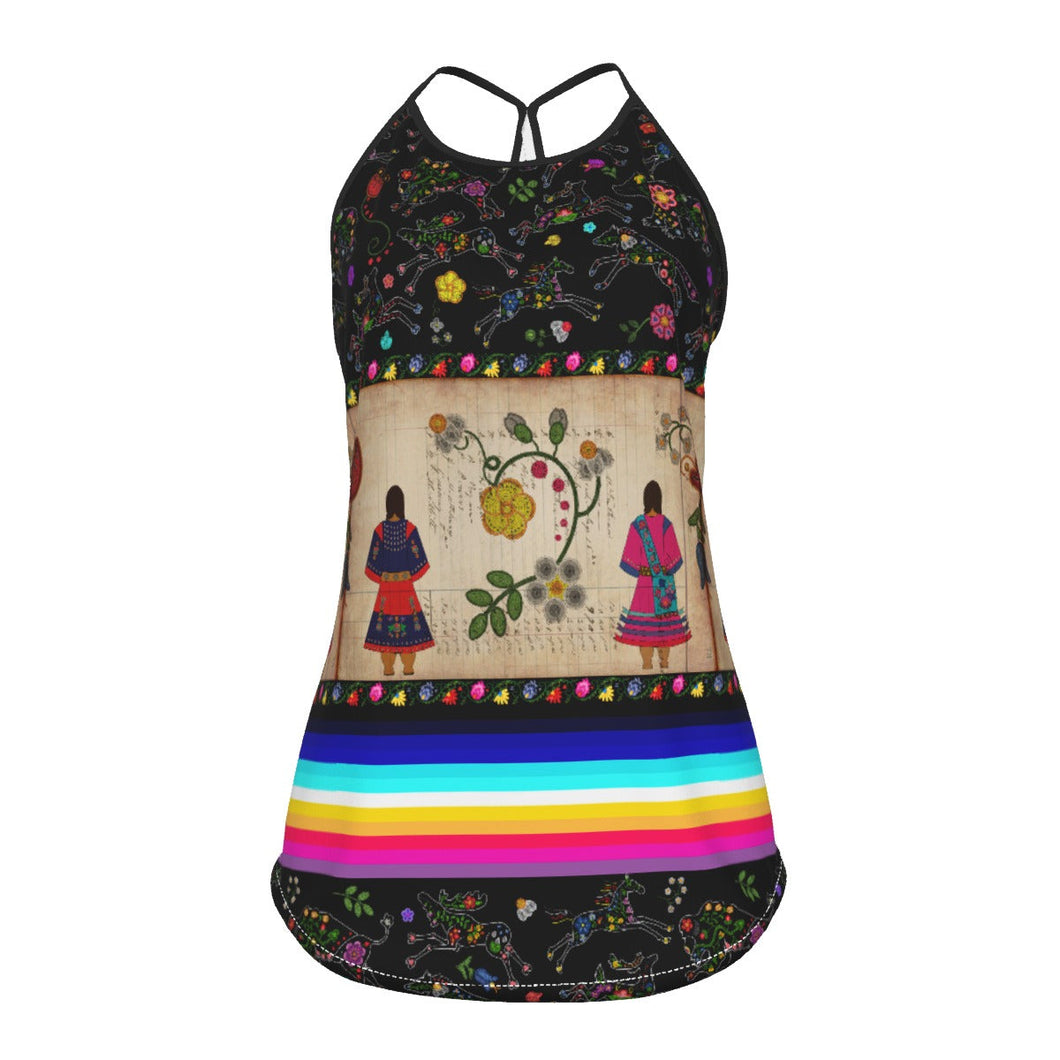 Floral Ledger Sisters Criss-Cross Open Back Tank Top