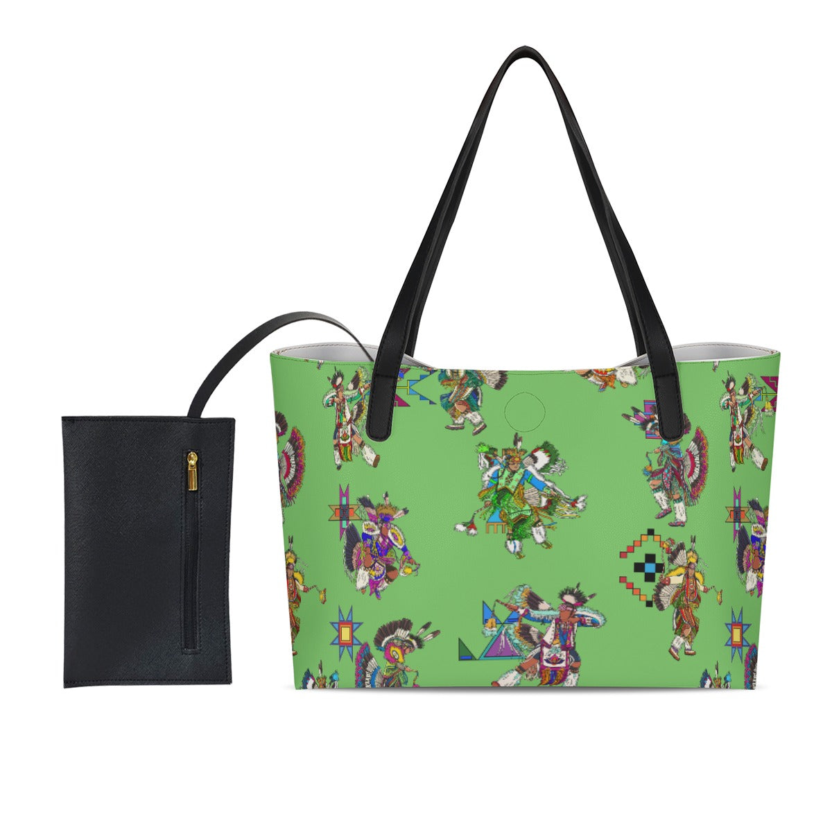 Men's Fancy Dancers Grass Shopping Tote Bag With Black Mini Purse