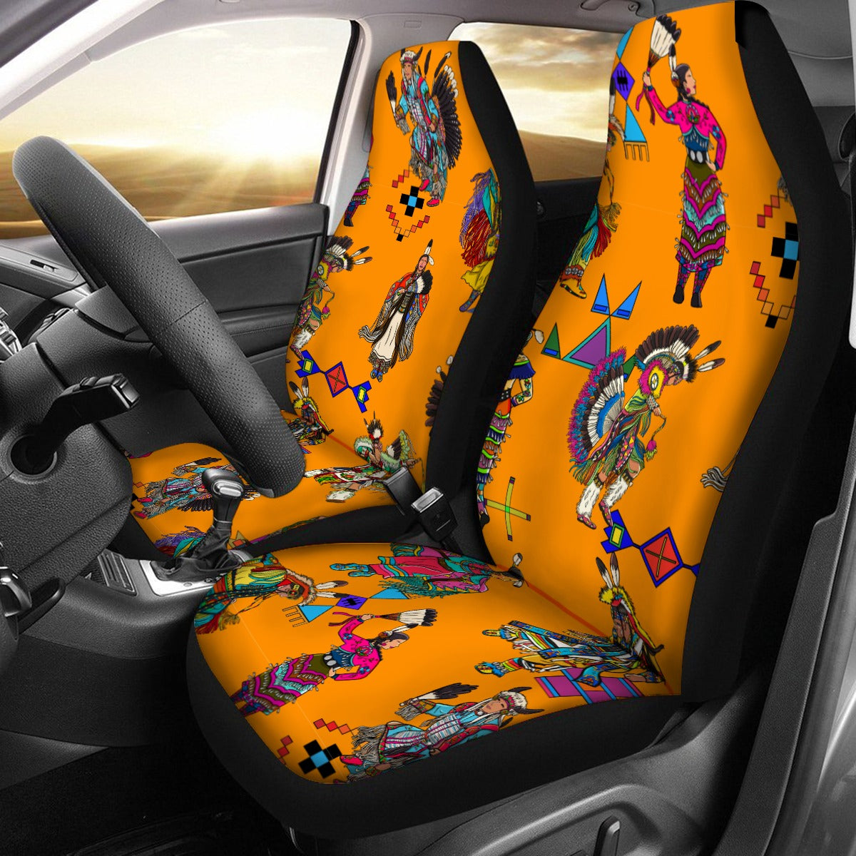 Grand Entry Dancers Orange Universal Car Seat Cover With Thickened Back