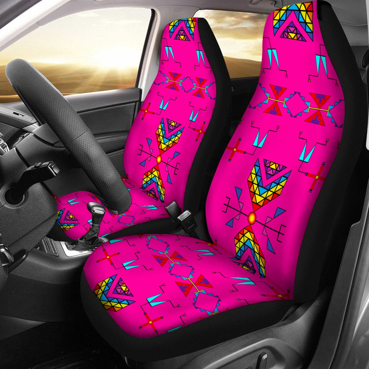 Rainy Chief Rainbow Hot Pink Universal Car Seat Cover With Thickened Back