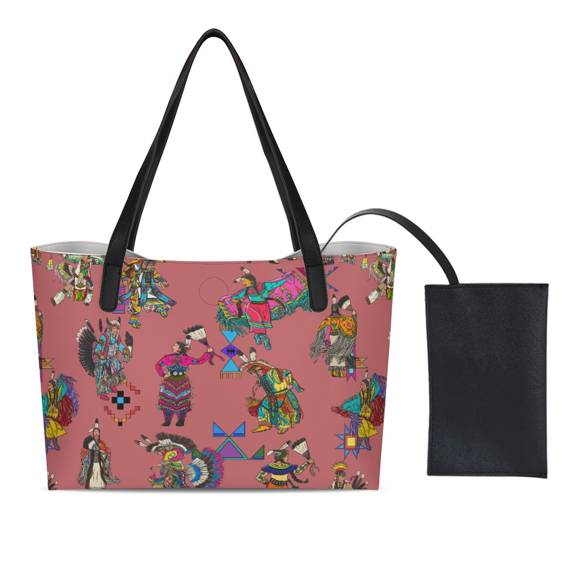 Grand Entry Dancers Terra Cotta Shopping Tote Bag With Black Mini Purse