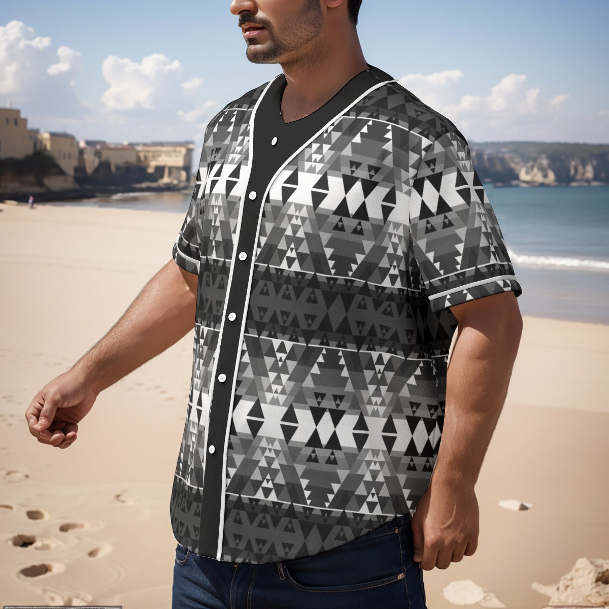 Writing on Stone Black and White Short Sleeve Baseball Jersey