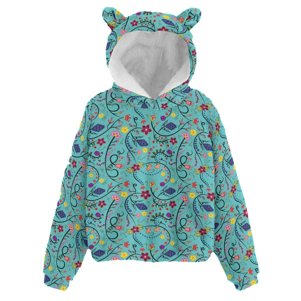 Fresh Fleur Sky Kid’s Borg Fleece Hoodie With Ear