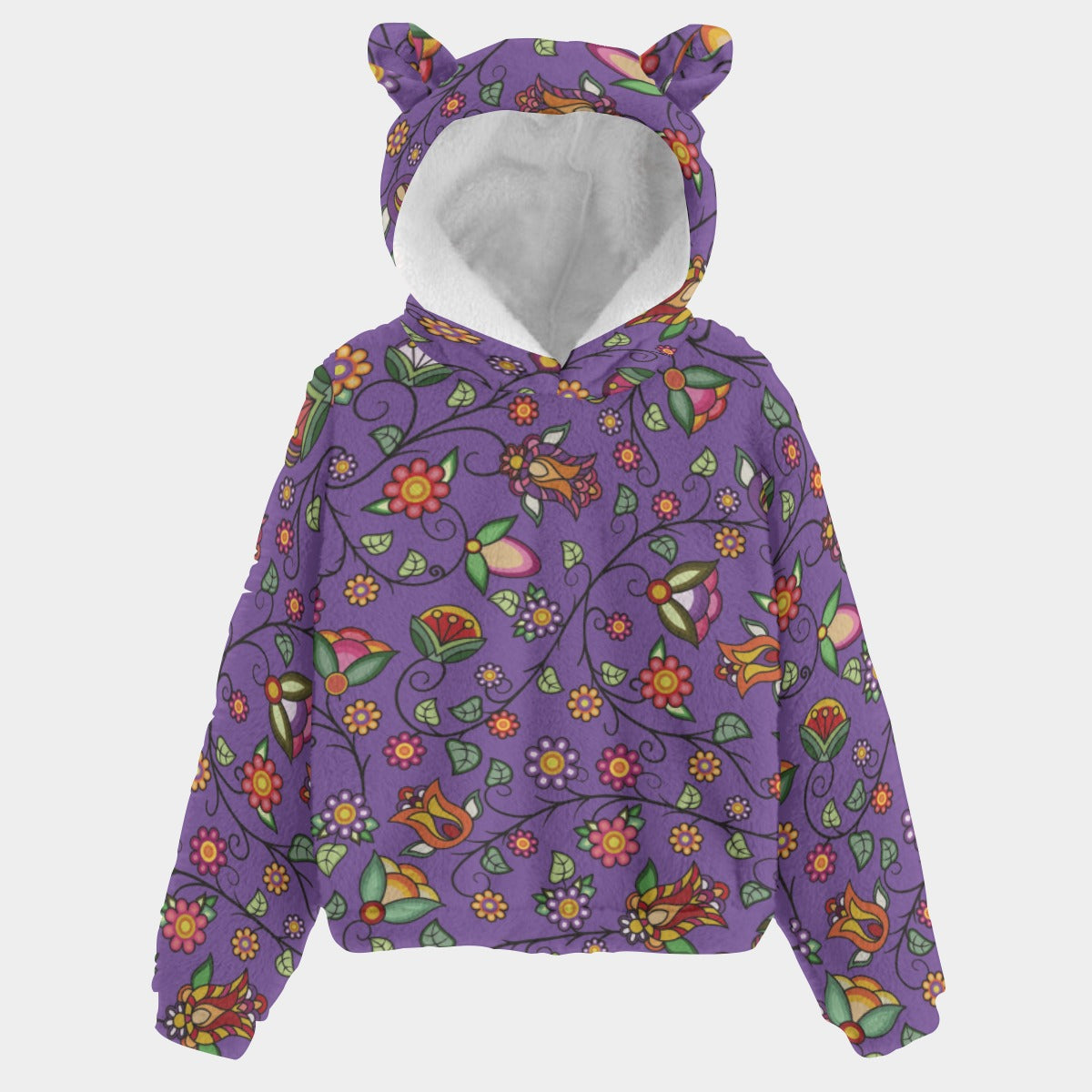 Heartbeat Petals Purple Youth Hoodie with Ears