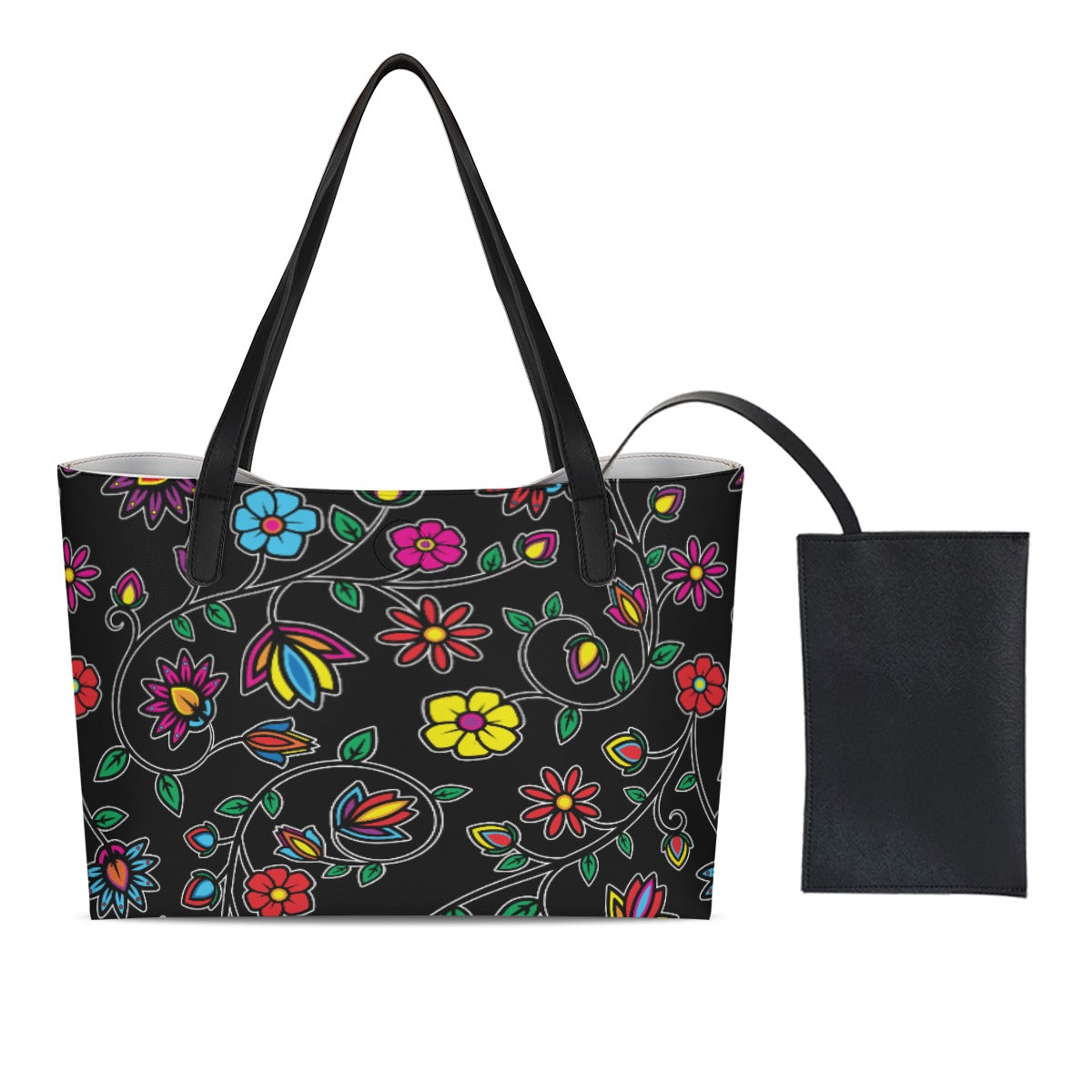 Nature's Nexus Black Shopping Tote Bag With Mini Purse