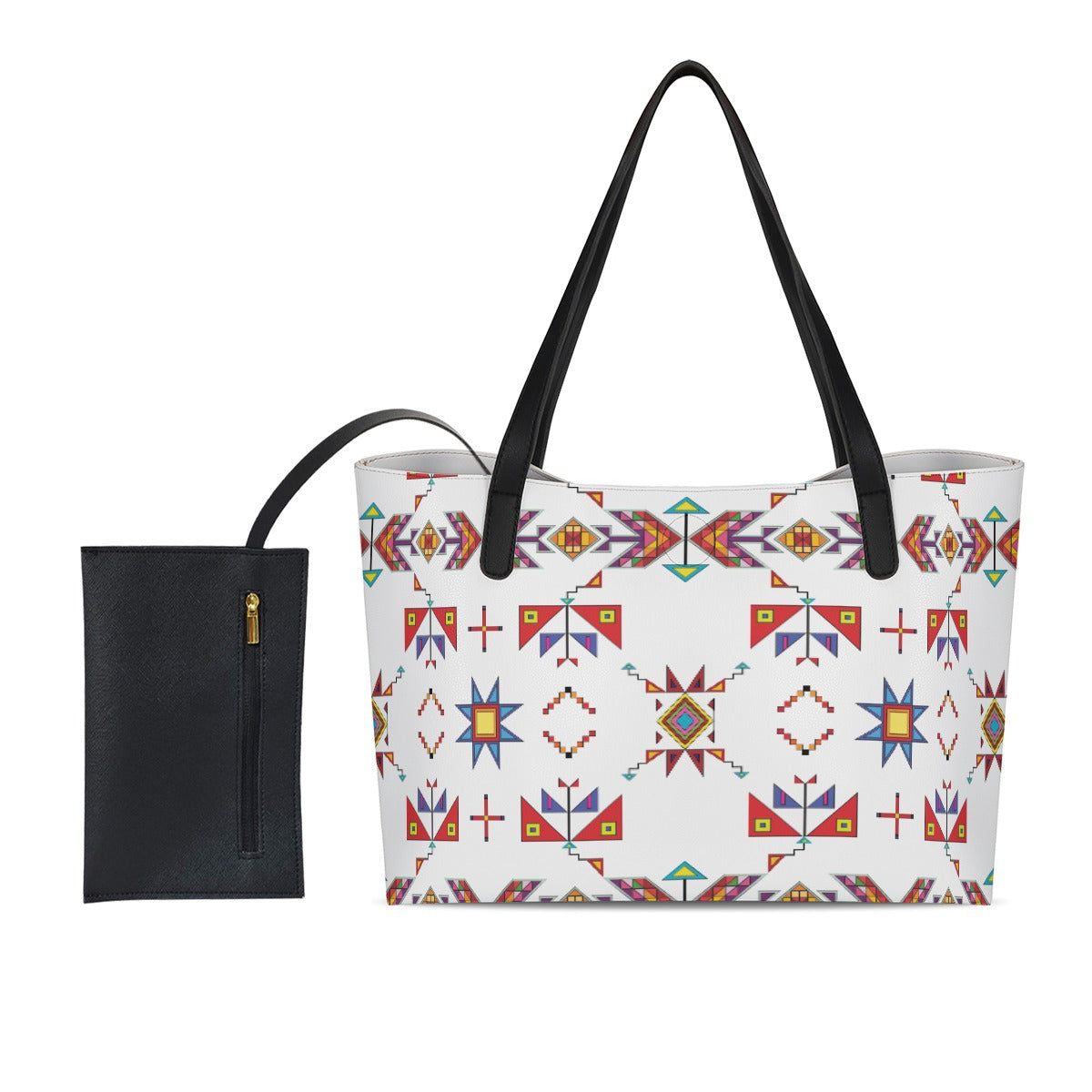 Scattered Generations White Shopping Tote Bag With Black Mini Purse