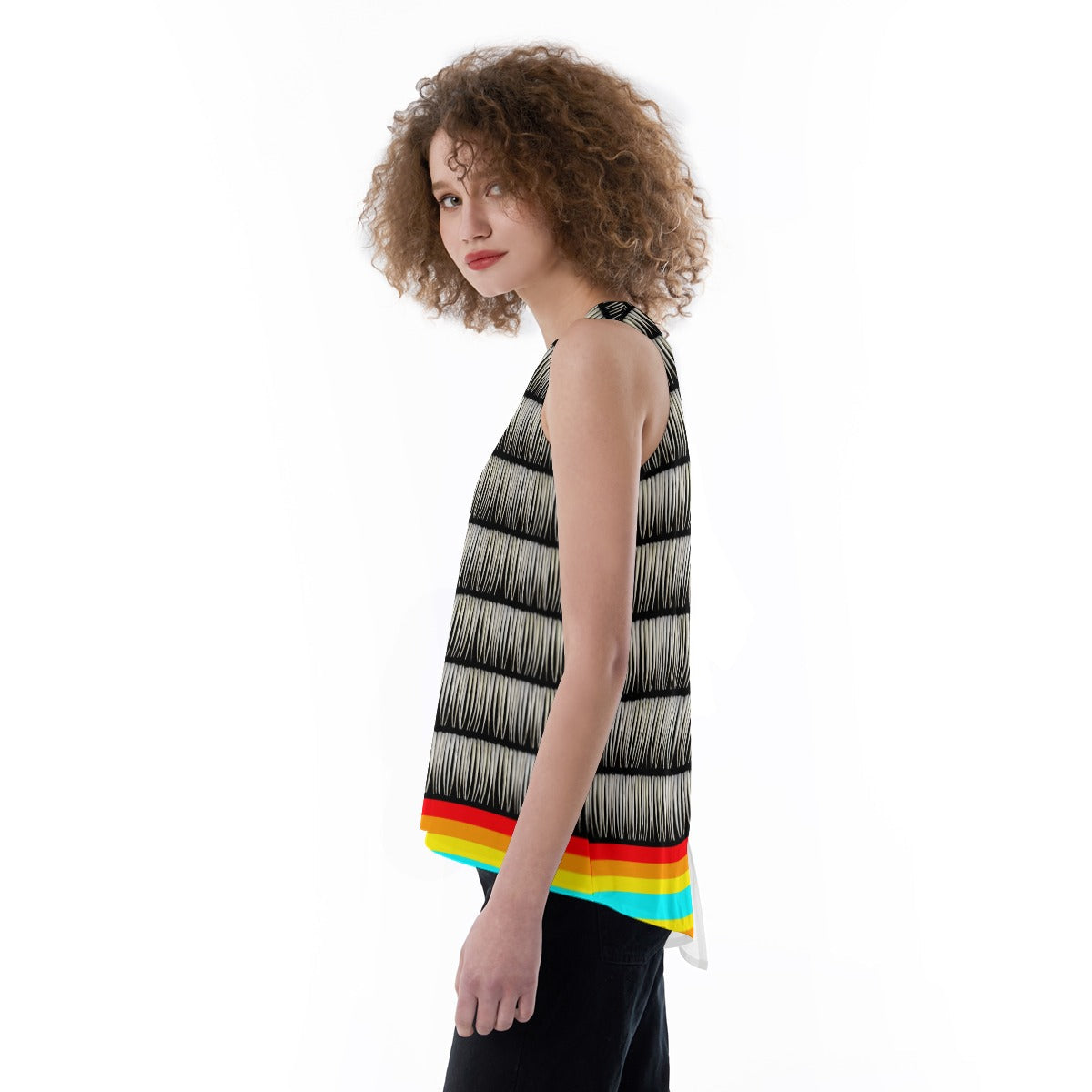 Dentalium on Black Split Back Tank Top