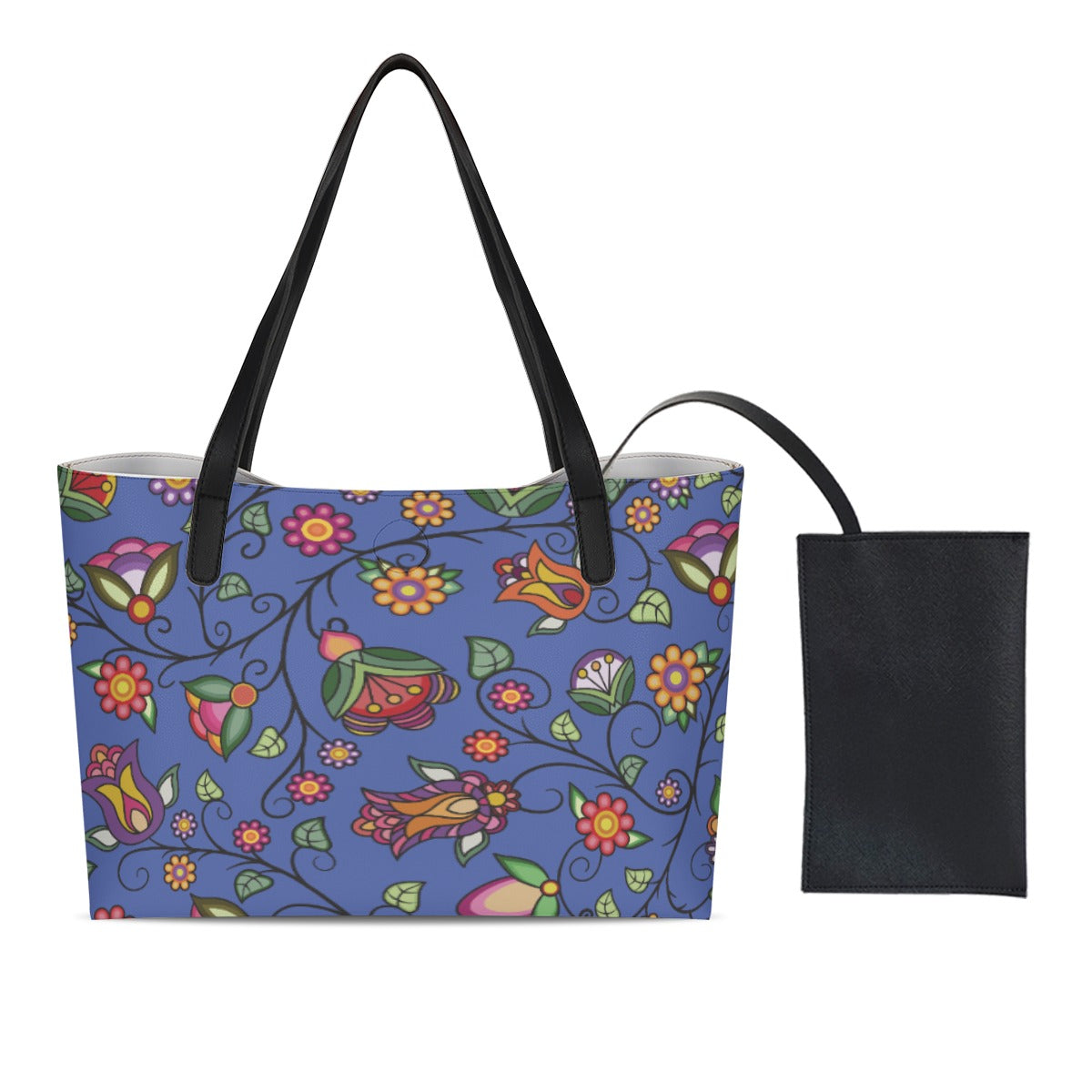 Heartbeat Petals Blue Shopping Tote Bag With Black Mini Purse