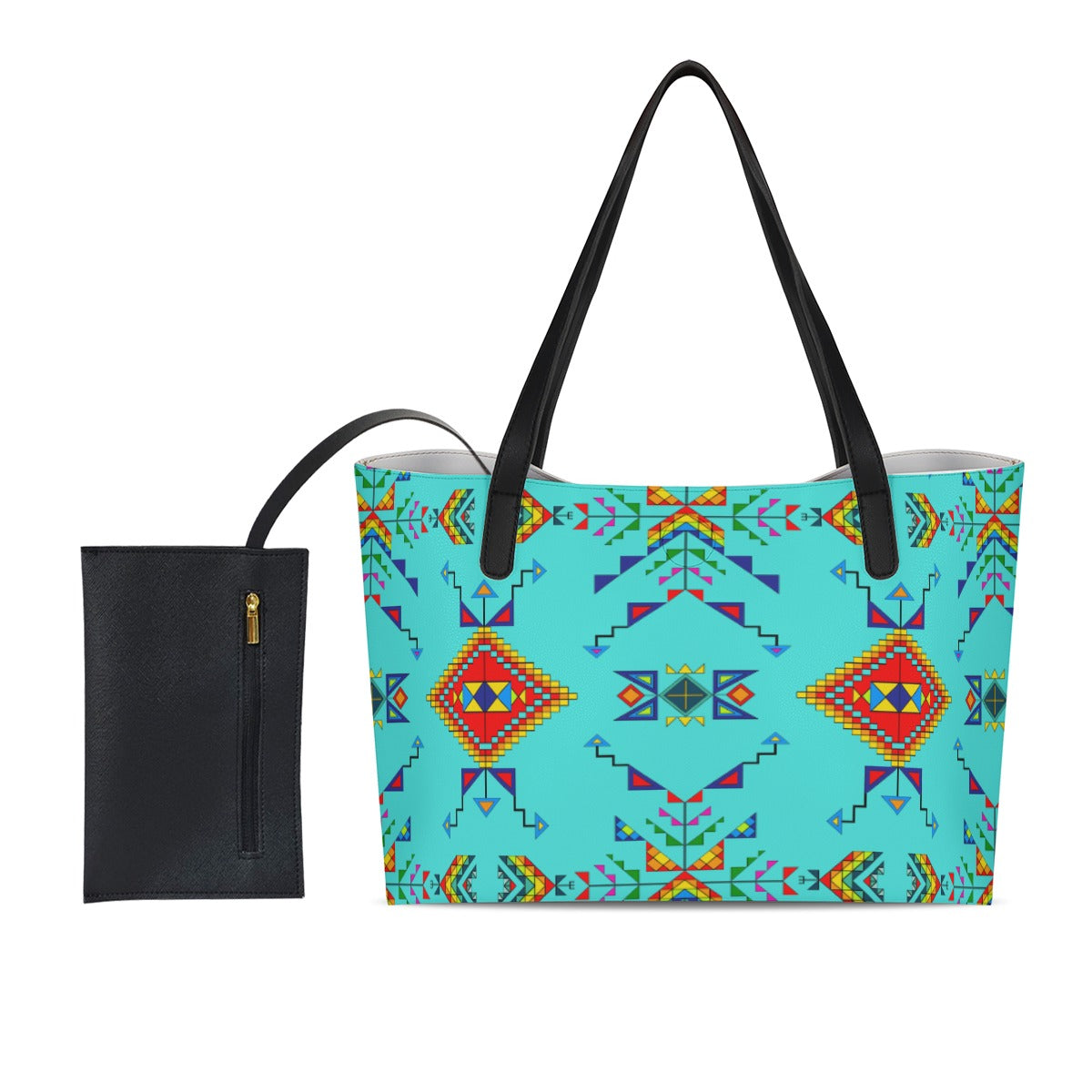 Buffalo Jump Turquoise Shopping Tote Bag With Black Mini Purse