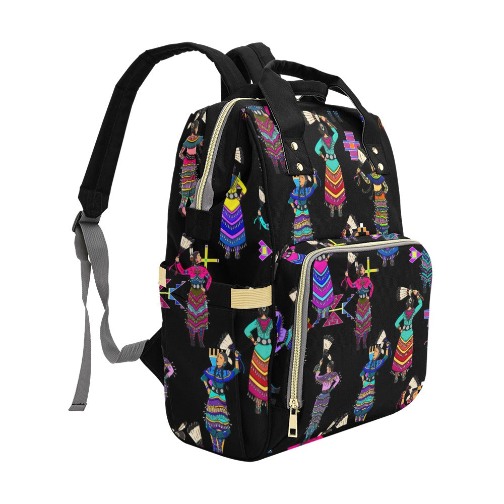 Women's Jingle Dancers Black Multi-Function Diaper Backpack