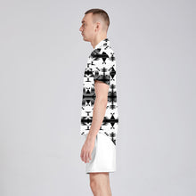 Load image into Gallery viewer, Between the Mountains White and Black Button Up Silk Shirt
