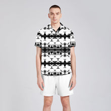 Load image into Gallery viewer, Between the Mountains White and Black Button Up Silk Shirt
