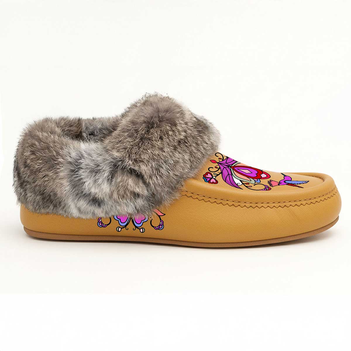 Frosted Leaf Spirit Tan Leather Mottled Fur Moccasin