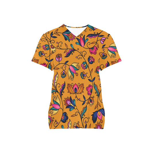 Copper Prairie Petals Orange Scrub Top