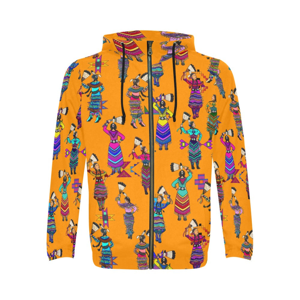 Women's Jingle Dancers Orange Men's Zipper Hoodie