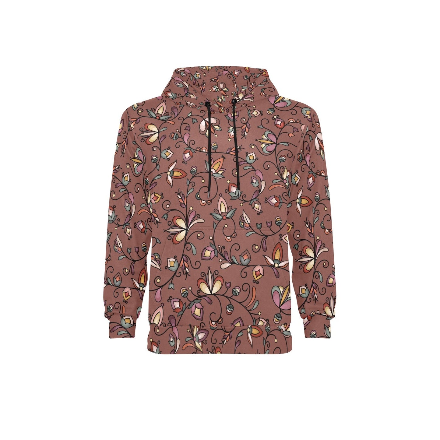 Burnt Sky Petals Brown Men's Long Sleeve Fleece Hoodie