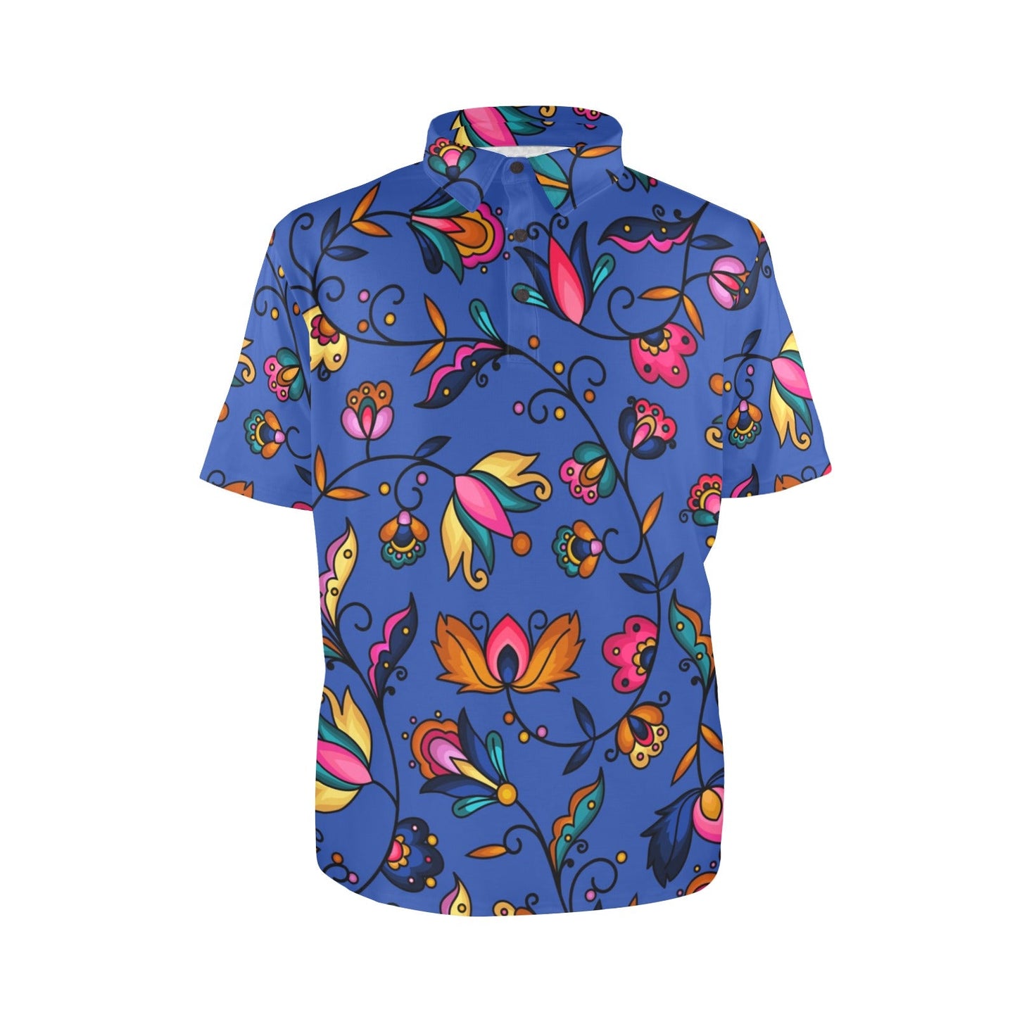 Copper Prairie Petals Blue Polo Shirt
