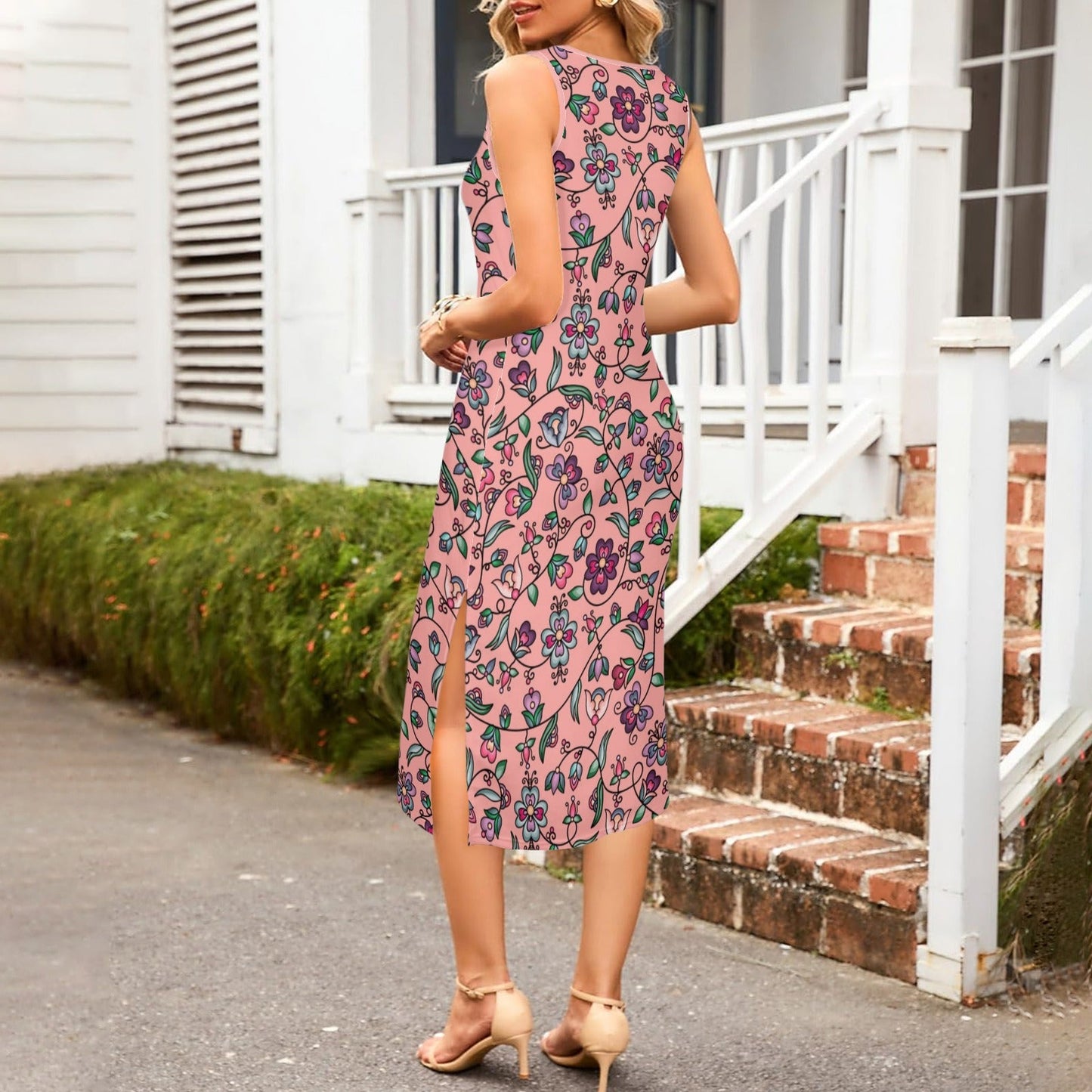 Amber Evening Garland Peach Phaedra Sleeveless Open Fork Long Dress