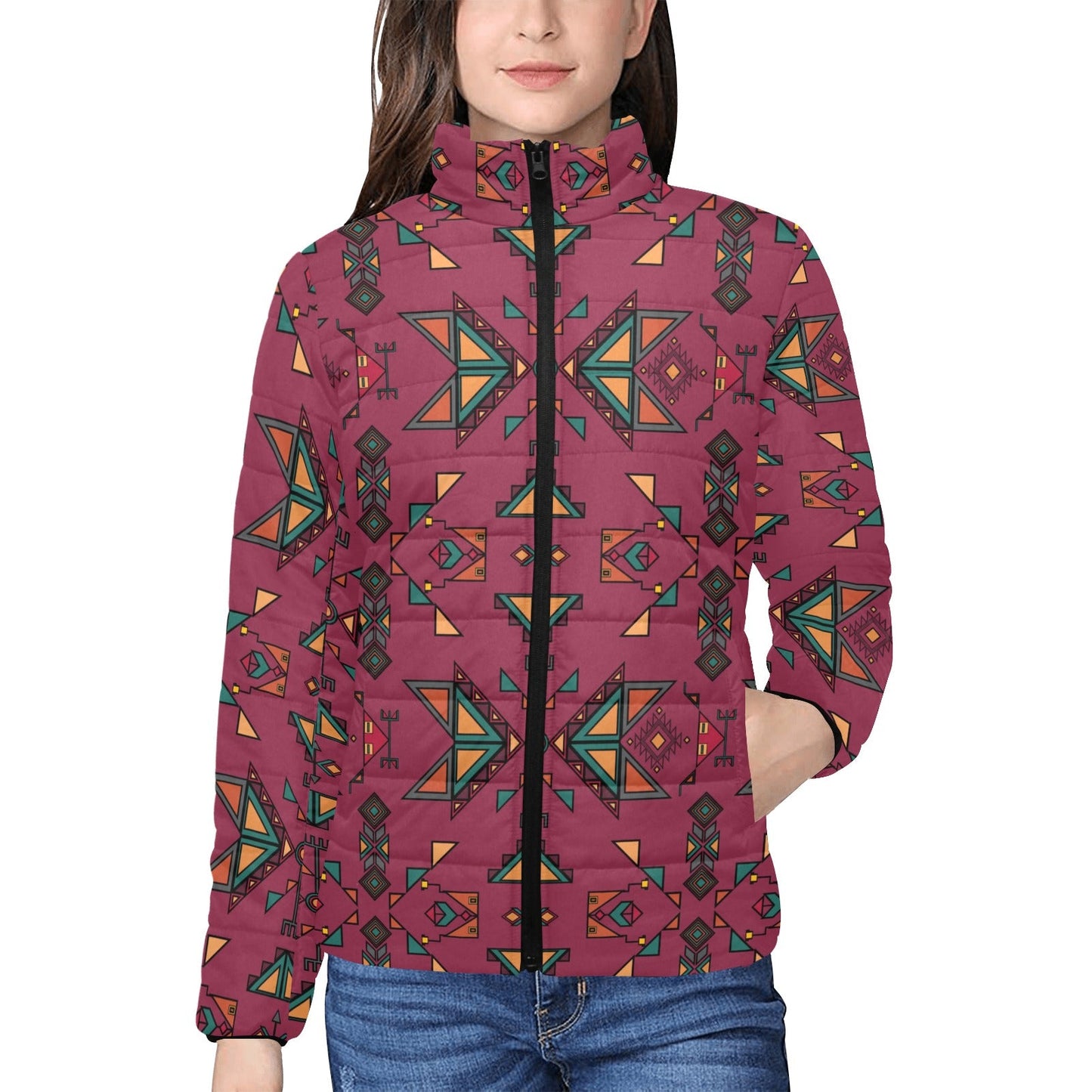 Arrow Dawn Maroon Women's Stand Collar Padded Jacket