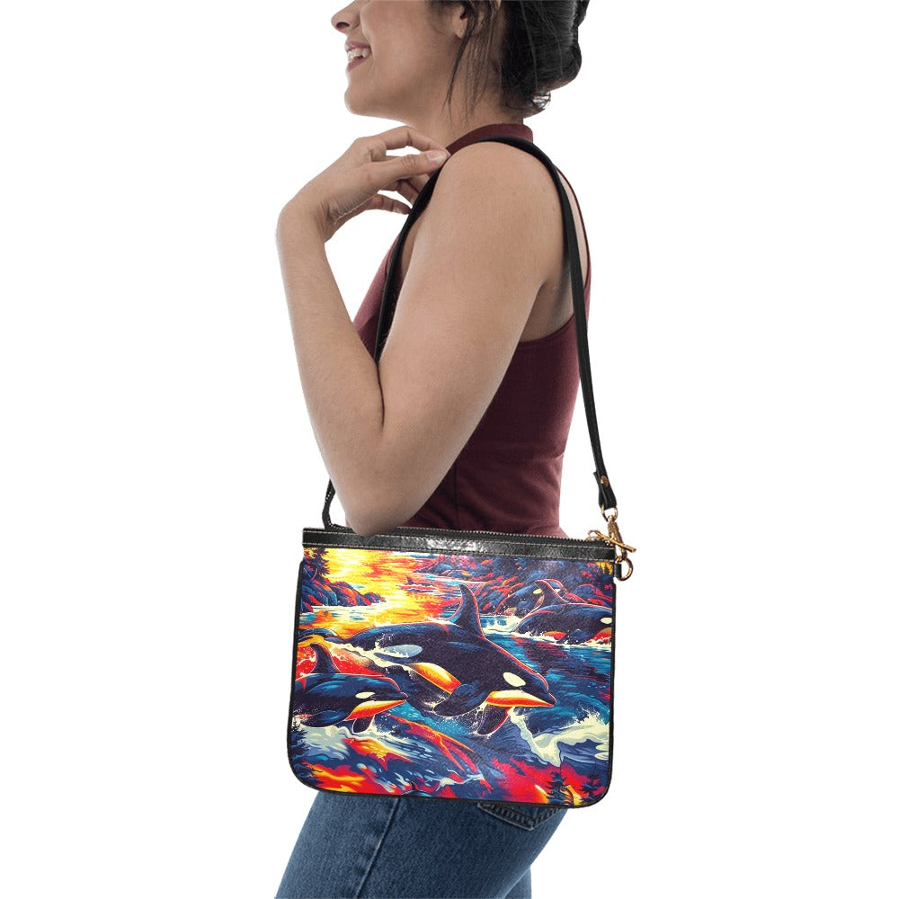 Killer Whales in the Bay Small Shoulder Bag