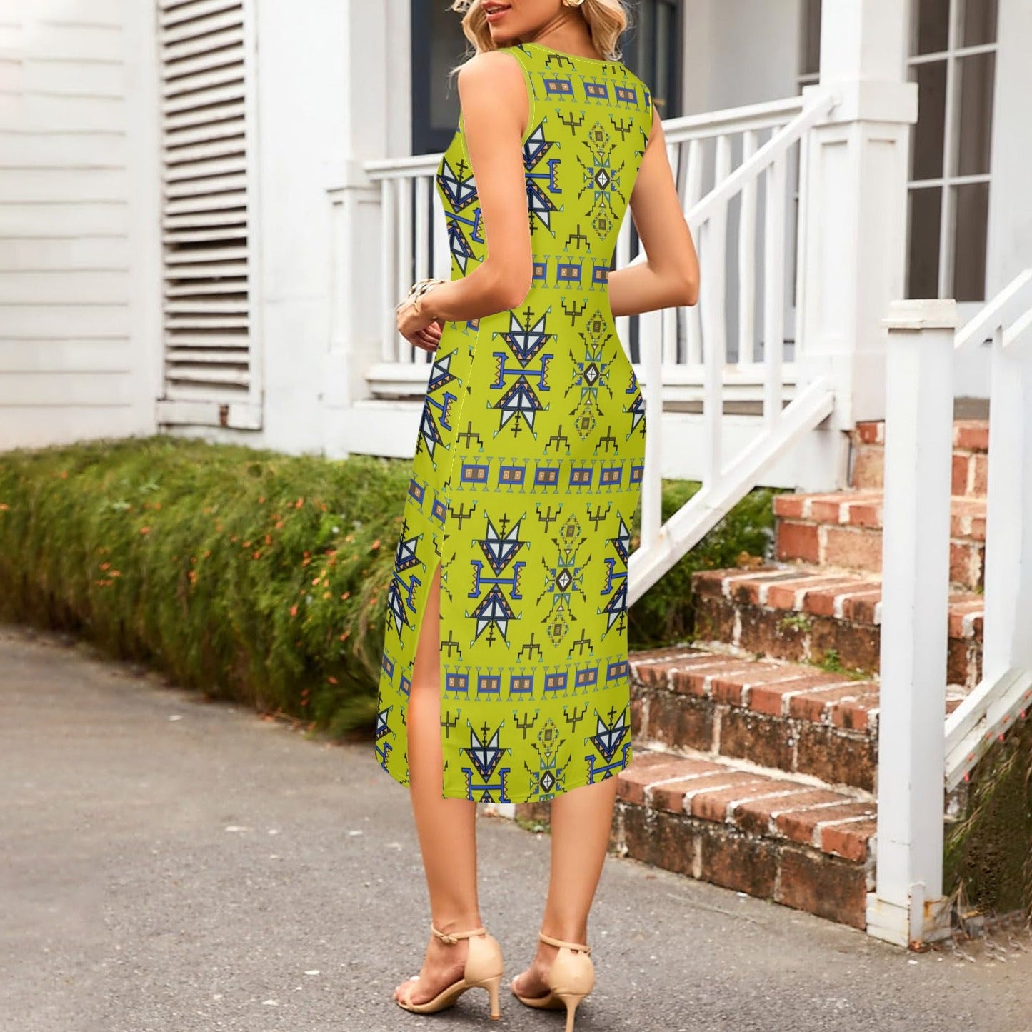 Eagle Strike Lime Phaedra Sleeveless Open Fork Long Dress