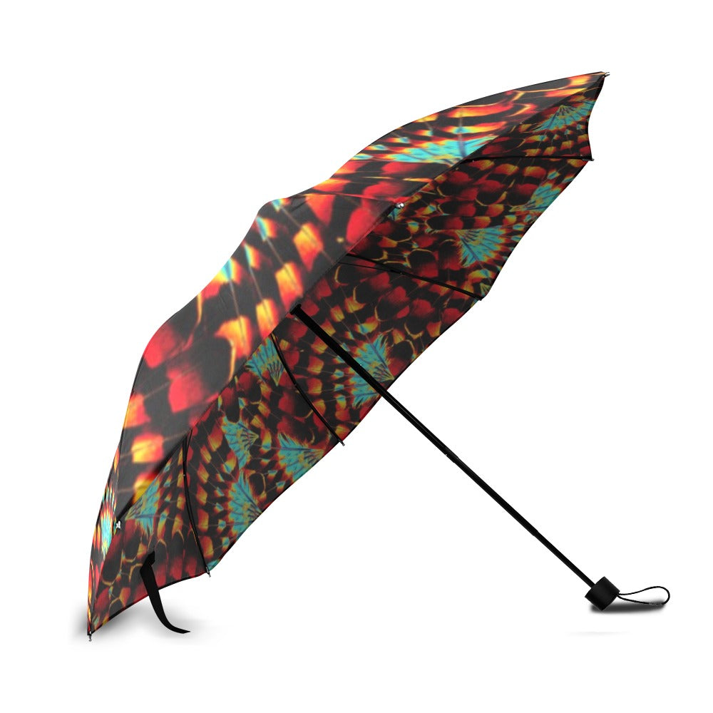 Hawk Feathers Fire and Turquoise Foldable Umbrella