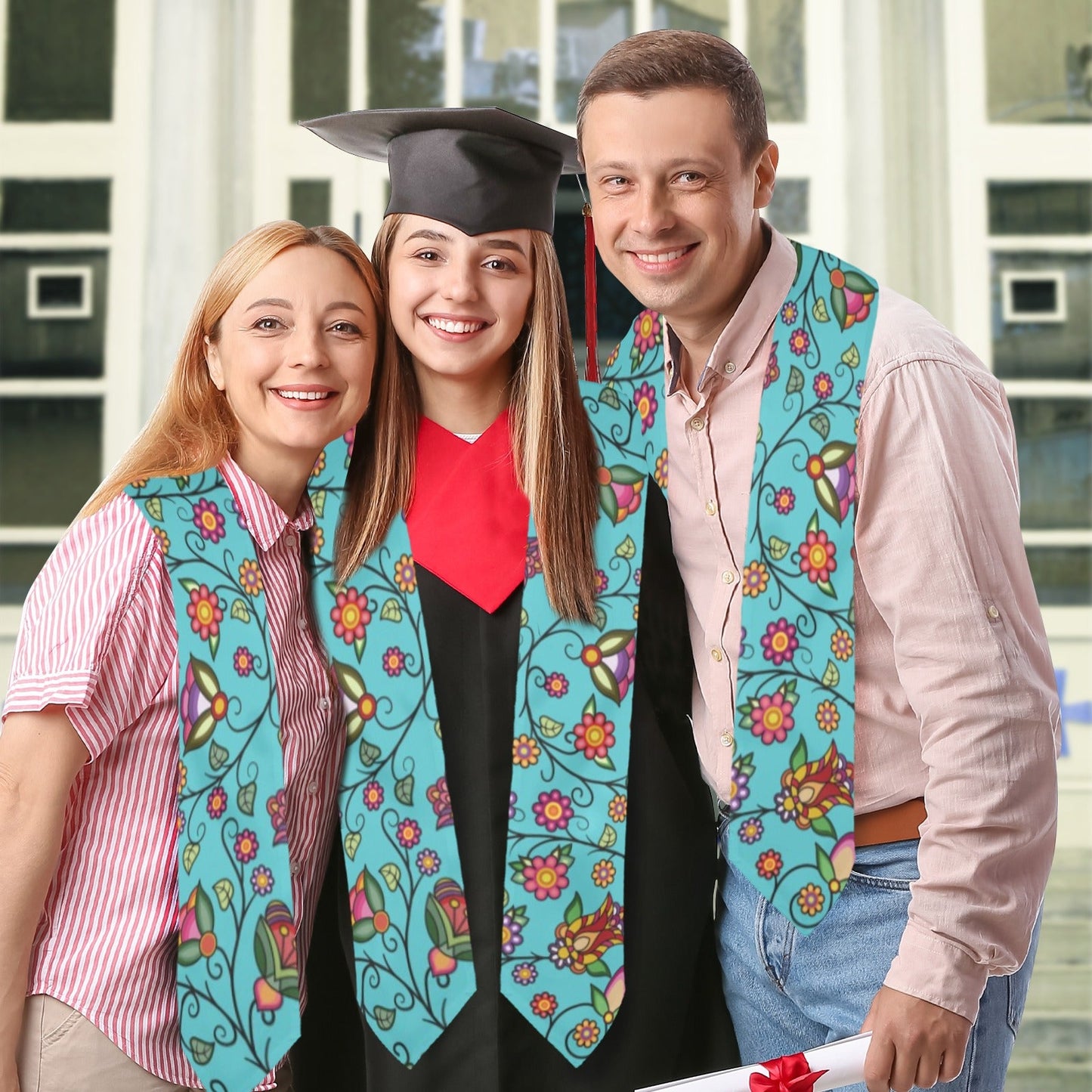 Heartbeat Petals Turquoise Graduation Stole