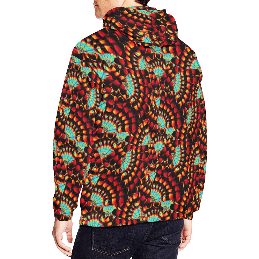 Hawk Feathers Fire and Turquoise Hoodie for Men