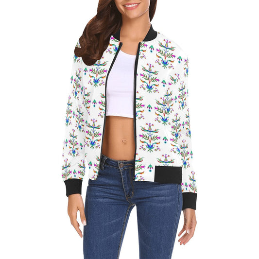 Dakota Damask White Bomber Jacket for Women