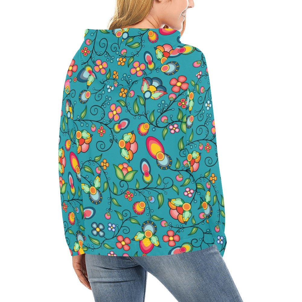 Floral Bounty Teal Hoodie for Women