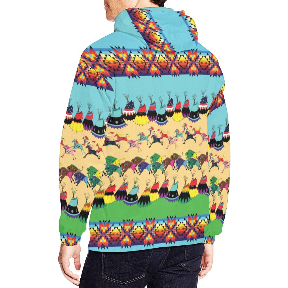 Horses and Buffalo Ledger Turquoise Hoodie for Men