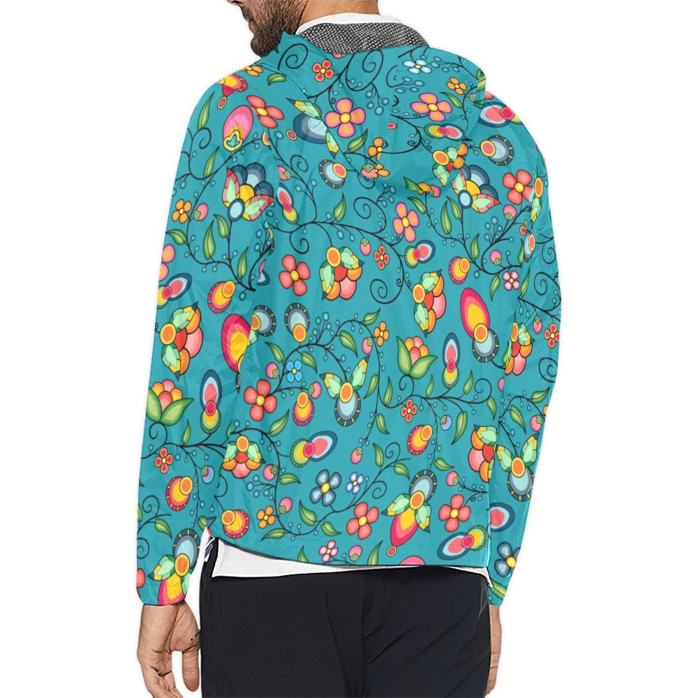 Floral Bounty Teal Men's Windbreaker