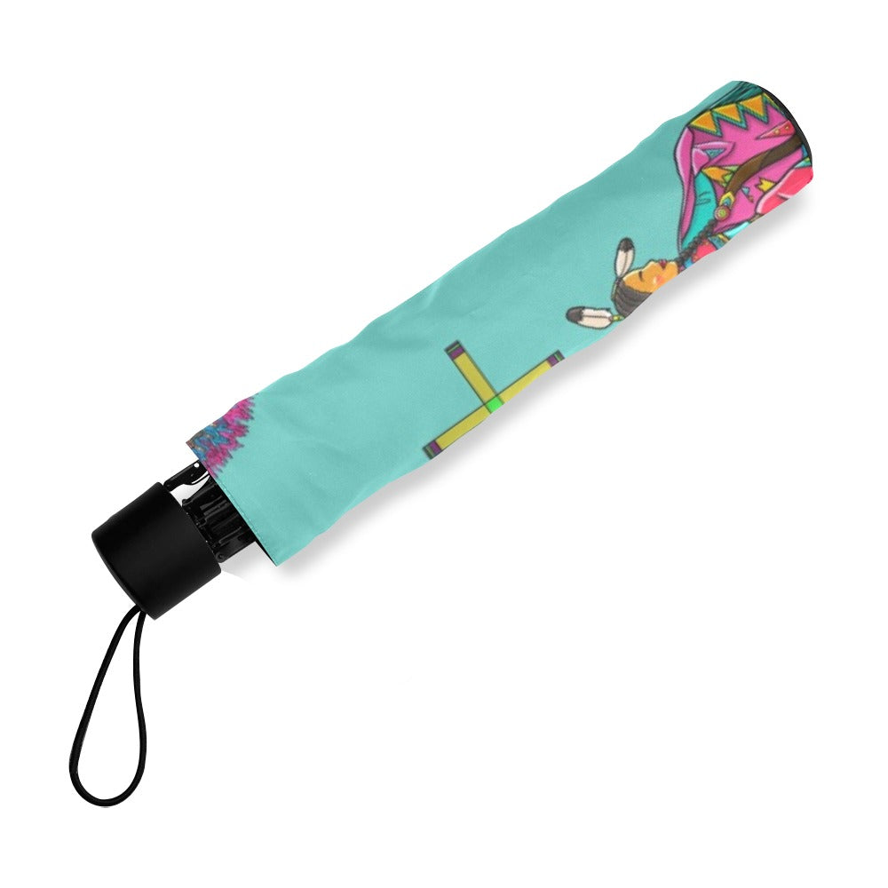 Grand Entry Dancers Eggshell Blue Foldable Umbrella