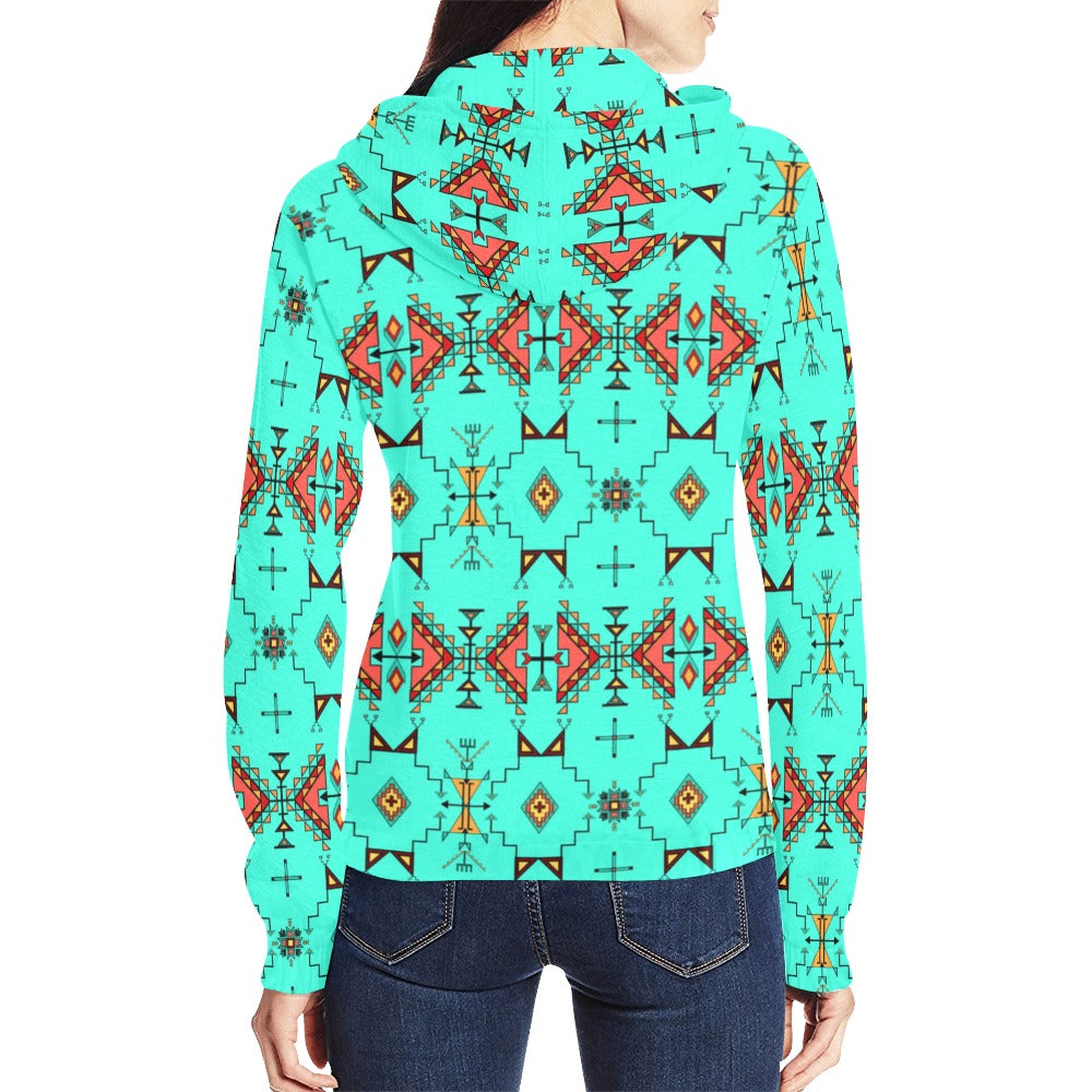 Thunder Flight Turquoise Full Zip Hoodie for Women